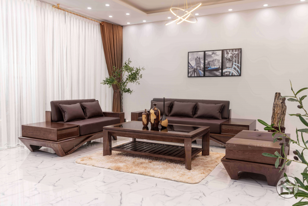 Sofa gỗ sồi cao cấp, sang trọng