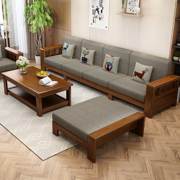 Bàn ghế sofa kiểu chữ L gỗ tinh tế