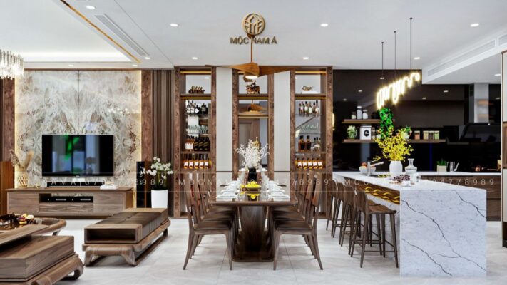 Bộ bàn ăn gỗ óc chó chống ẩm cao cấp 6 ghế đồng bộ