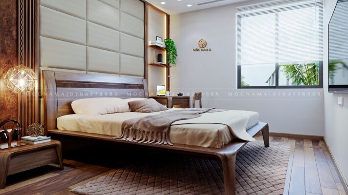 Giường ngủ gỗ óc chó tự nhiên sang trọng