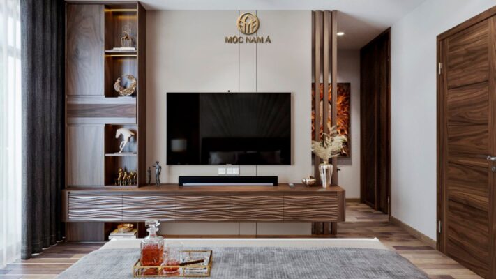 Kệ Tivi kết hợp cùng tủ trang trí đã mang tới không gian nghỉ dưỡng hài hòa