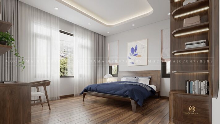 Phòng ngủ phụ cực kỳ sang trọng tinh tế với giường tủ từ gỗ óc chó tự nhiên từ Mộc Nam Á