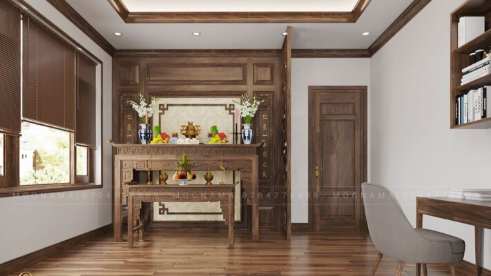 Phòng thờ sang trọng, trang nghiêm thể hiện tấm lòng thành kính của gia chủ