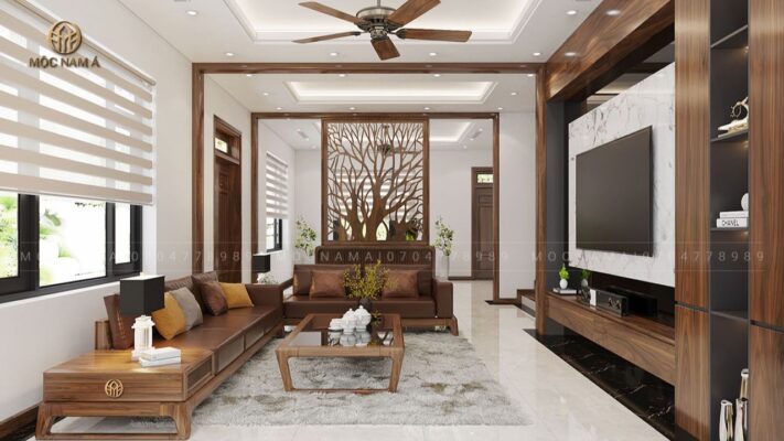 Sofa gỗ óc chó chữ L thanh lịch, tinh tế