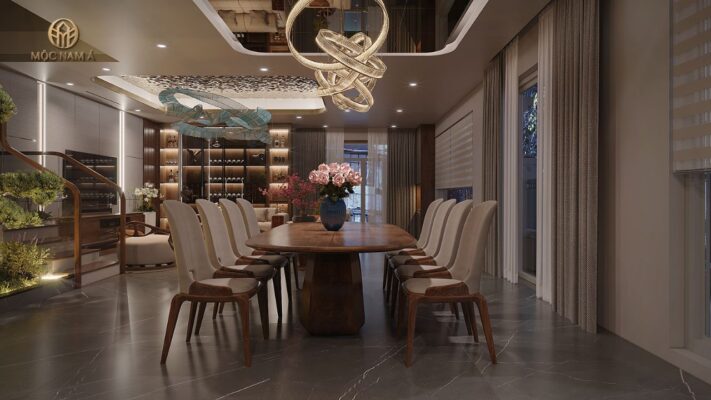 Bàn ăn gỗ óc chó 8 ghế sang trọng