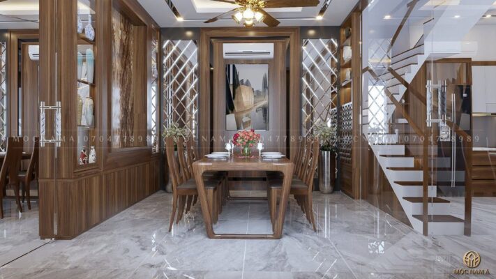 Bộ bàn ăn 8 ghế gỗ óc chó toát lên nét lịch sự hiện đại cho phòng ăn (1)