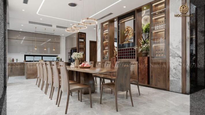 Bộ bàn ăn gỗ óc chó 10 ghế cho phòng bếp sang trọng và đẳng cấp