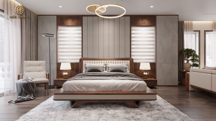 Gỗ óc chó là vật liệu chủ đạo trong chế tác nội thất phòng ngủ