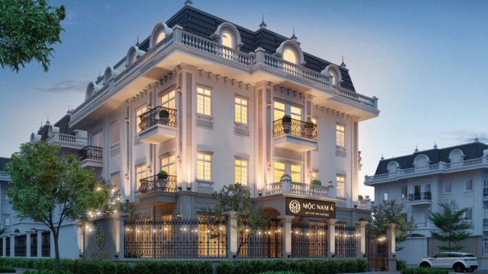 Hệ thống đèn ánh vàng làm cho không gian trở nên lấp lánh, nổi bật khi hoàng hôn buông