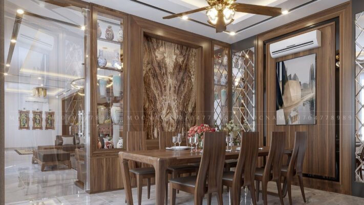 Tường trang trí hoàn toàn từ vật liệu gỗ óc chó tự nhiên